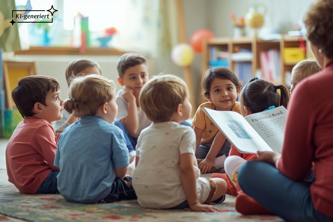 Kinder lassen sich ein Buch vorlesen