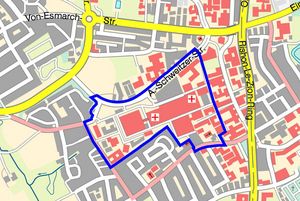 Stadtplanausschnitt mit dem Bereich des Bebauungsplans