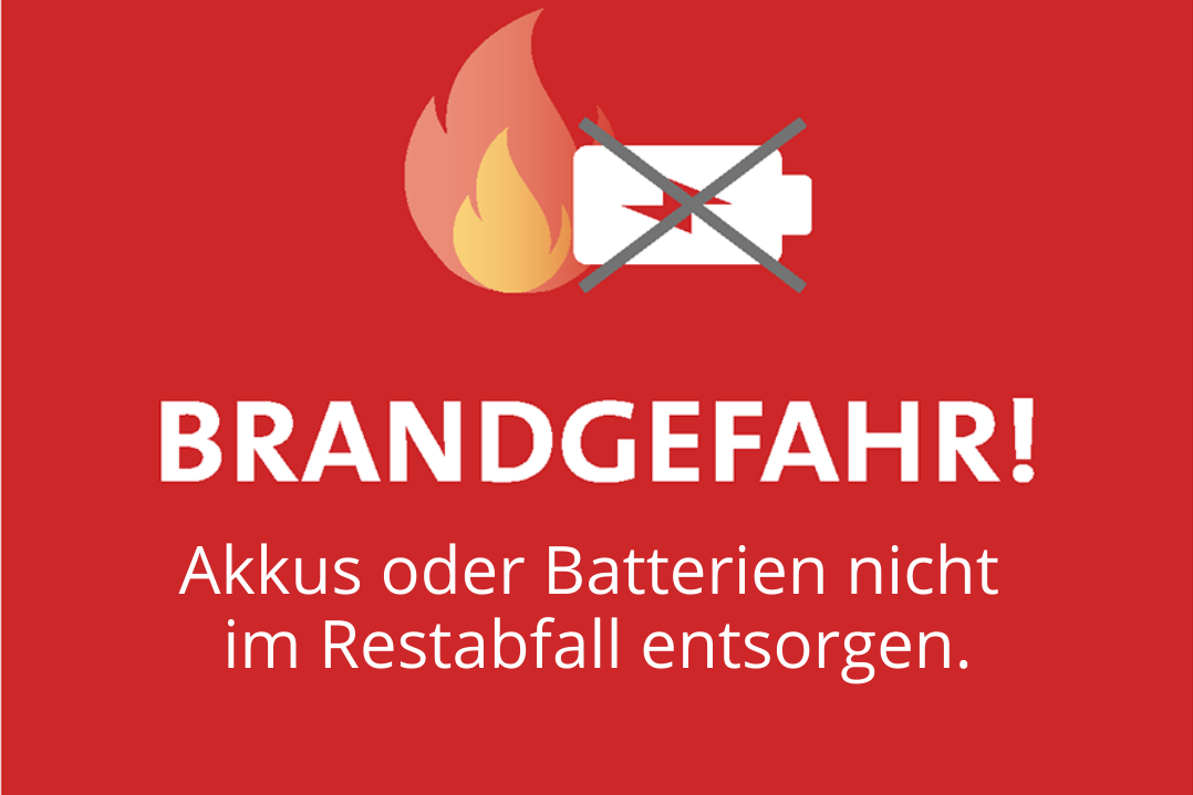 Aufkleber Restabfall Brandgefahr durch Batterien und Akkus