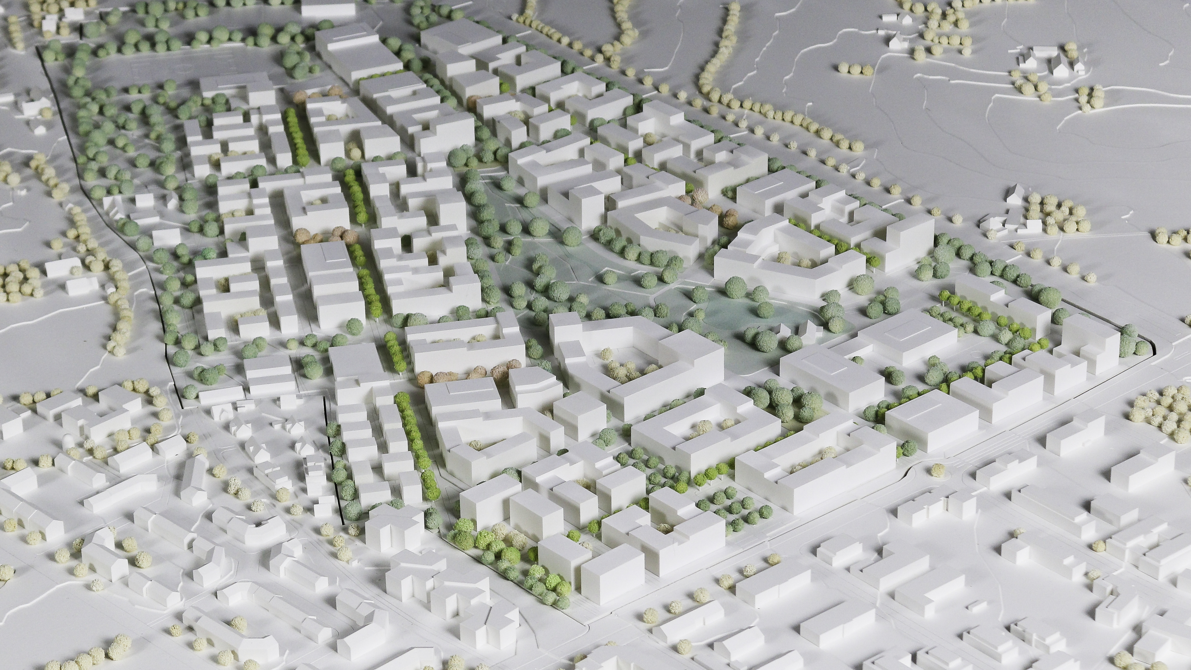 Modell des Siegerentwurfs des Planungsteams aus Thomas Schüler Architekten (Düsseldorf), arbos landscape GmbH (Hamburg) und SBI Beratende Ingenieure (Hamburg)