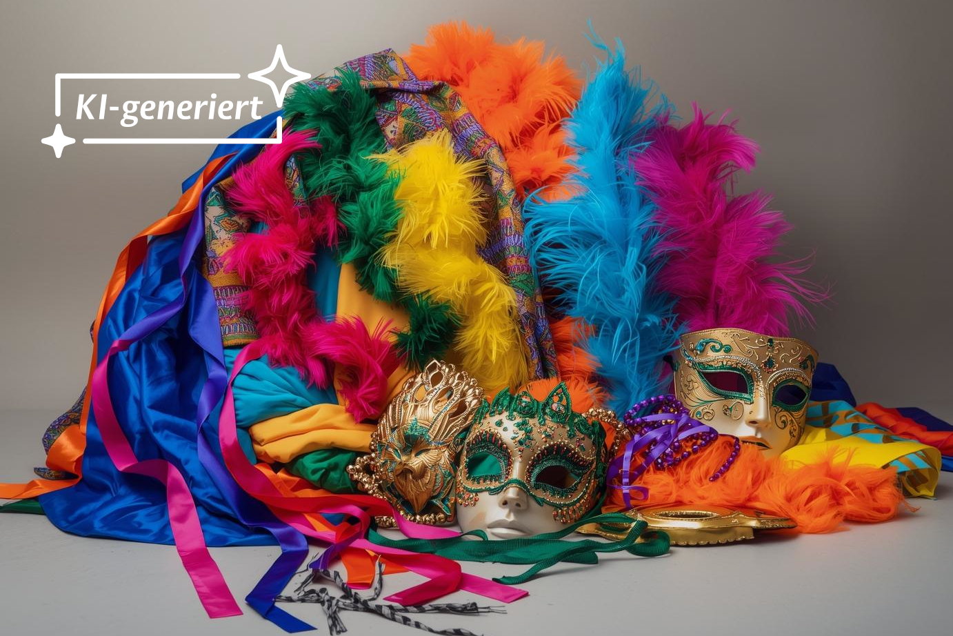 Luftschlangen, Federn und Masken