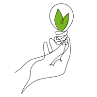 Eine Hand hält eine Glühbirne, in der ein Blatt wächst.