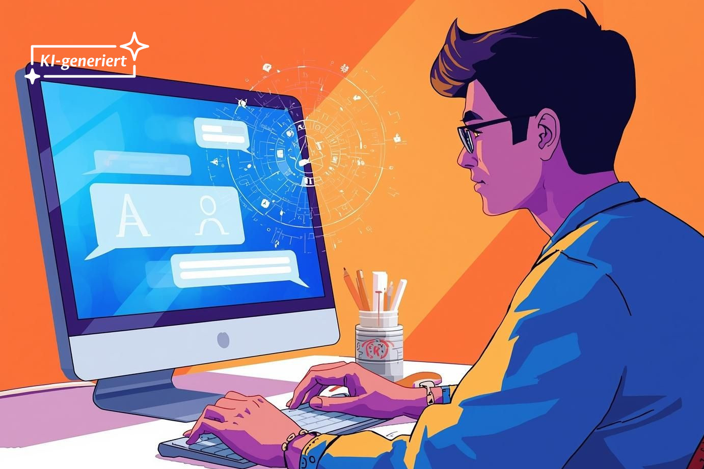 Ein junger Mann sitzt vor seinem Monitor.