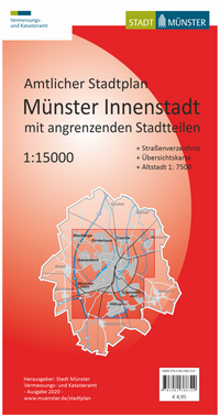 Titelblatt des Innenstadtplans Titelblatt des Innenstadtplans mit der Aufschrift 'Amtlicher Stadtplan - Münster Innenstadt mit angrenzenden Stadtteilen'