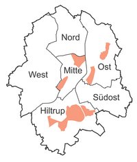 Das Bild zeigt die Lage der Projekte zur altengerechten Quartiersentwicklung auf dem Münsteraner Stadtplan