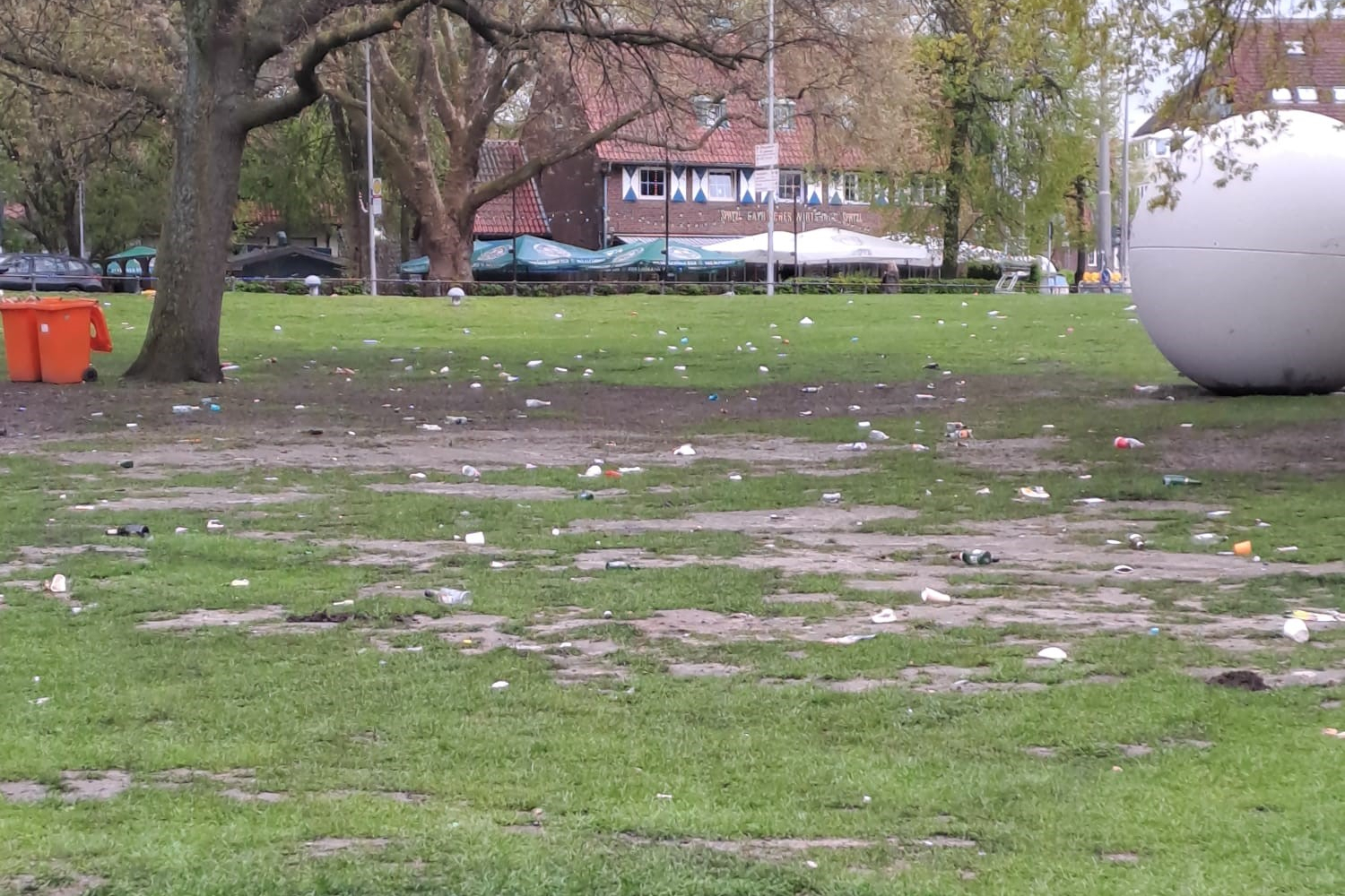 Verschmutze Aaseewiese nach dem 1. Mai