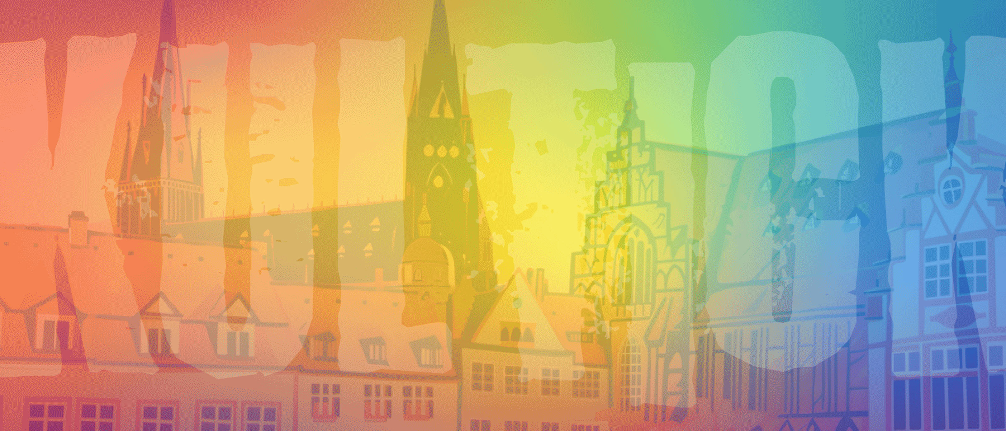 Kultick - Kopfgrafik mit Gebäuden