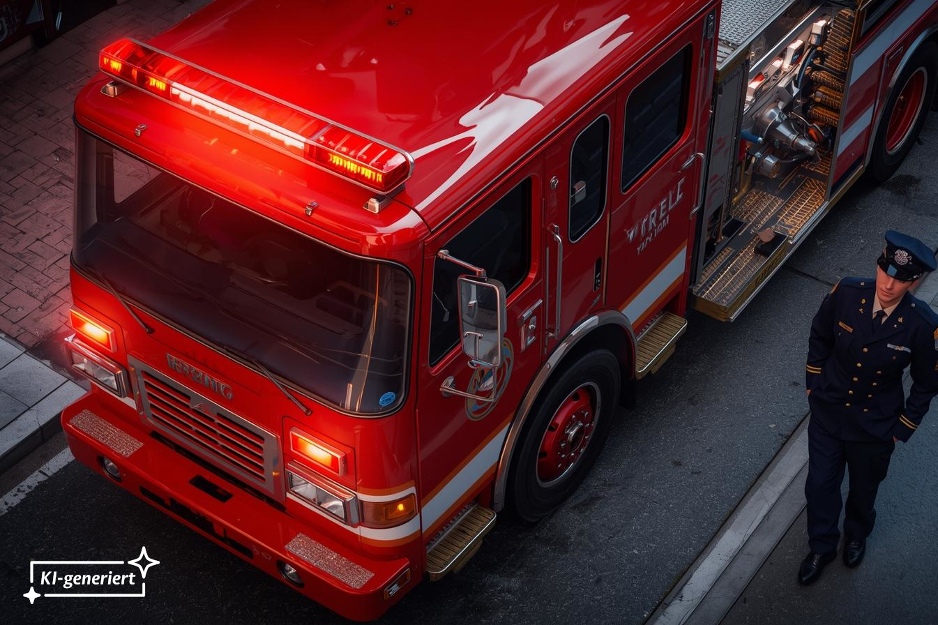 Ein Feuerwehrauto mit Signallicht