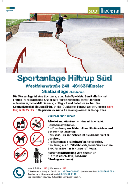 Verhaltensregeln auf der Skateanlage Hiltrup Süd