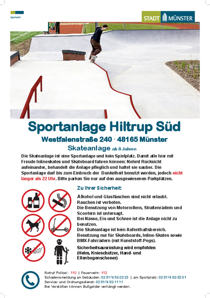 Verhaltensregeln auf der Skateanlage Hiltrup Süd