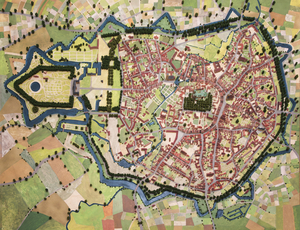 Das Modell der Stadt um 1839. Die Promenade ersetzt die alte Befestigungsanlage. 