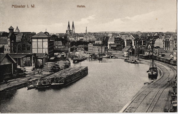 Blick auf den Stadthafen 1 in Richtung Hafenplatz. © Bildarchiv Henning Stoffers (Stadtarchiv Münster) / www.sto-ms.de