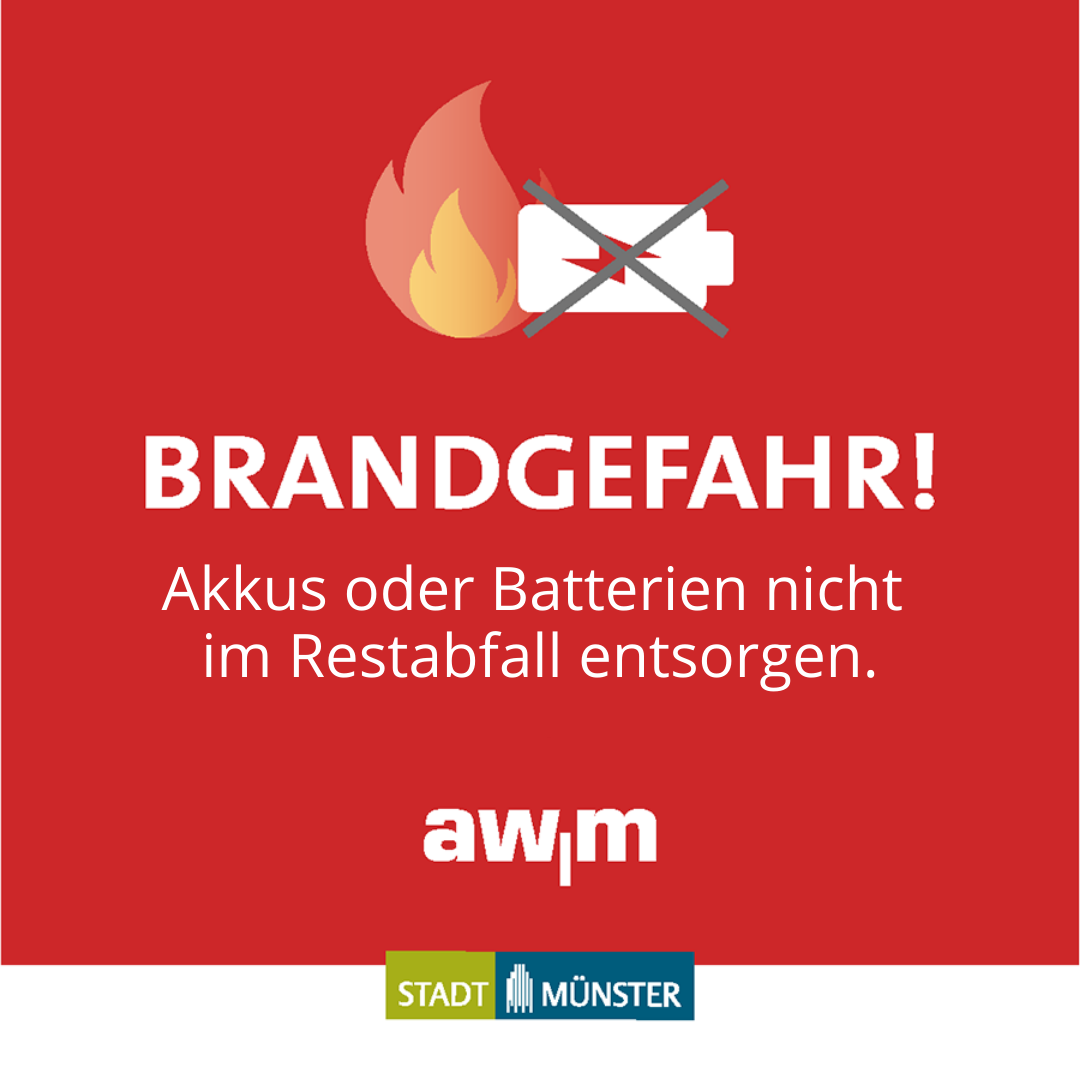 Aufkleber Restabfall Brandgefahr durch Batterien und Akkus