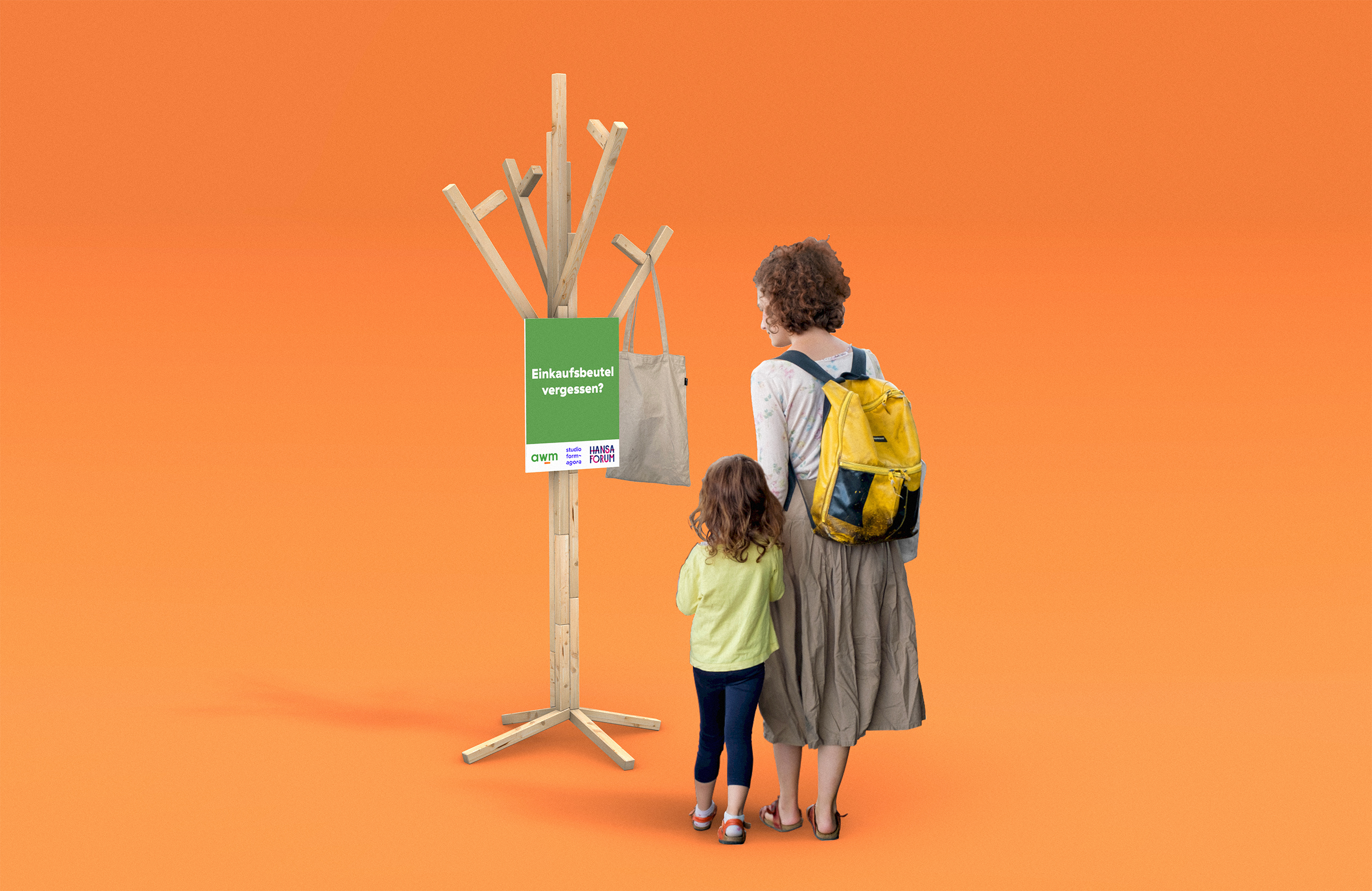 Visualisierung einer Familie vor einem Mehrwegbeutelbaum