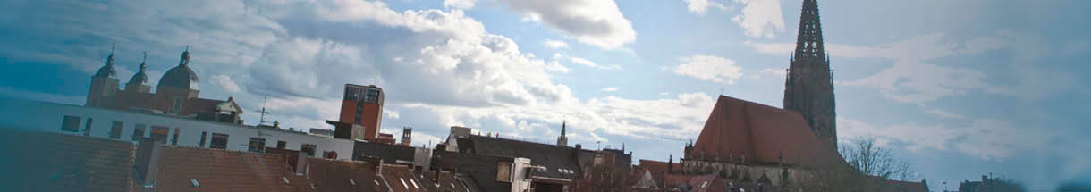 Header Stadt Münster – Münster von oben, Lambertikirche, Häuser, blauer Himmel