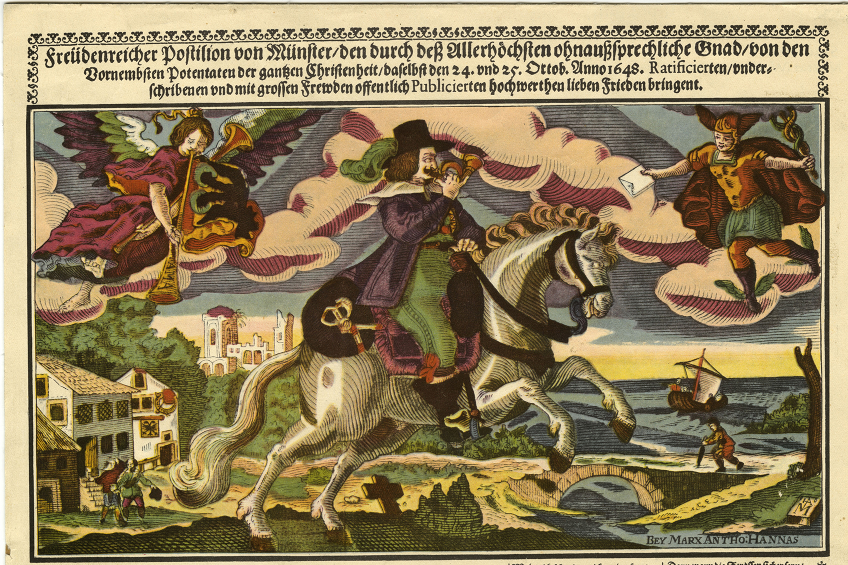 Flugblatt von 1648 mit dem Friedensreiter