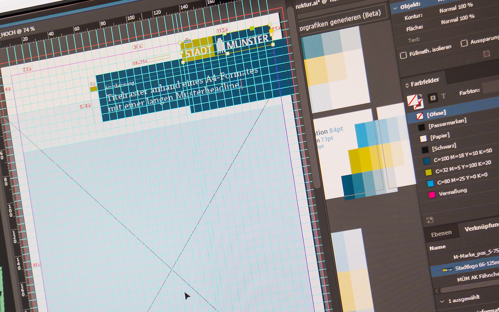 Bildschirmansicht einer digitalen Vorlage im Corporate Design der Stadt Münster.