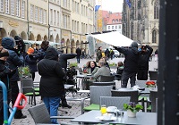 Dreharbeiten am Prinzipalmarkt mit Axel Prahl und Mechthild Großmann