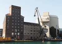 Flechtheimspeicher Münster, Blick von der gegenüberliegenden Hafenseite