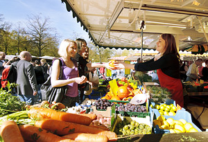 Der Wochenmarkt auf dem Domplatz Der Wochenmarkt auf dem Domplatz