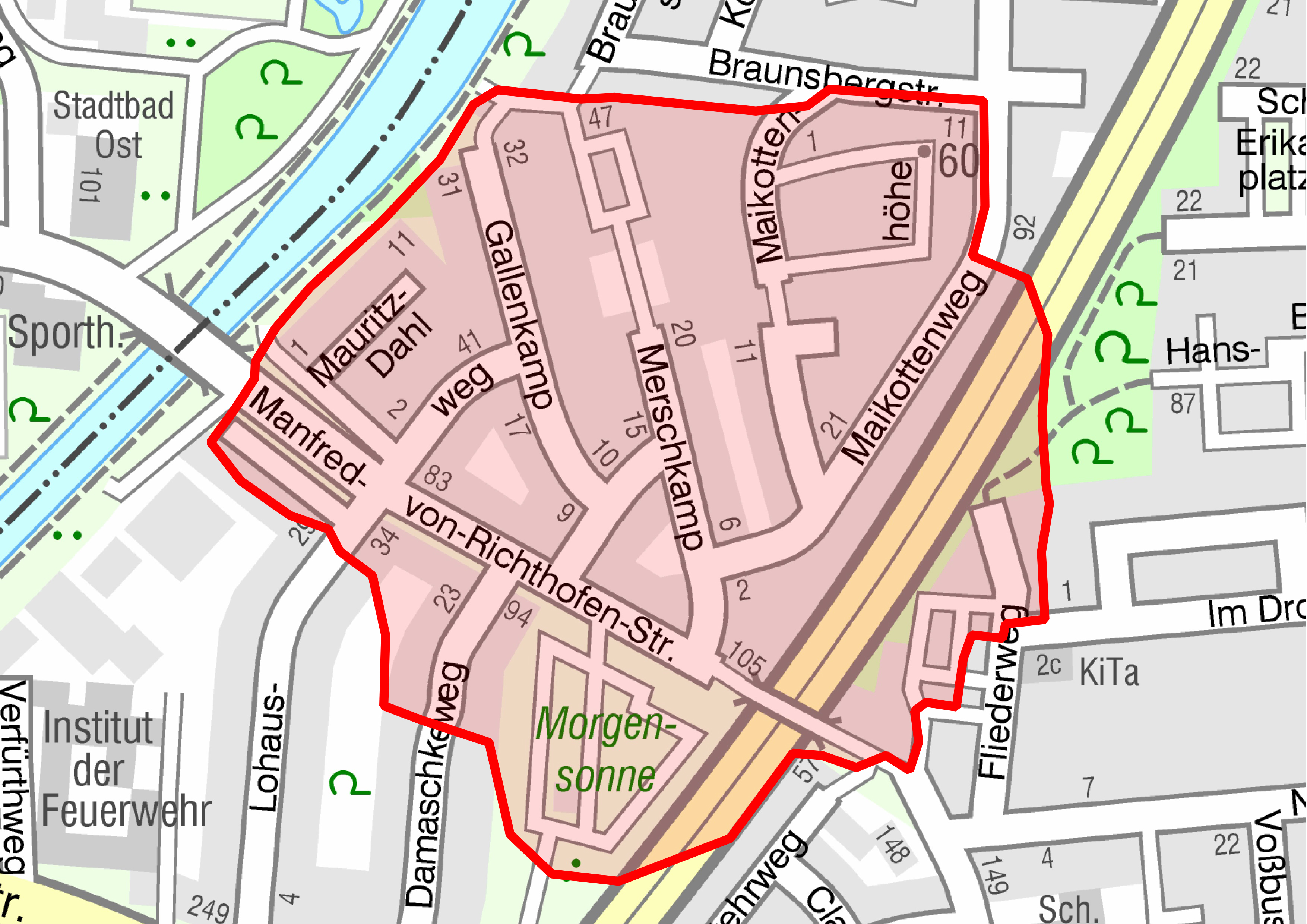Die Grafik zeigt einen Evakuierungsradius, falls der Blindgänger entschärft werden muss