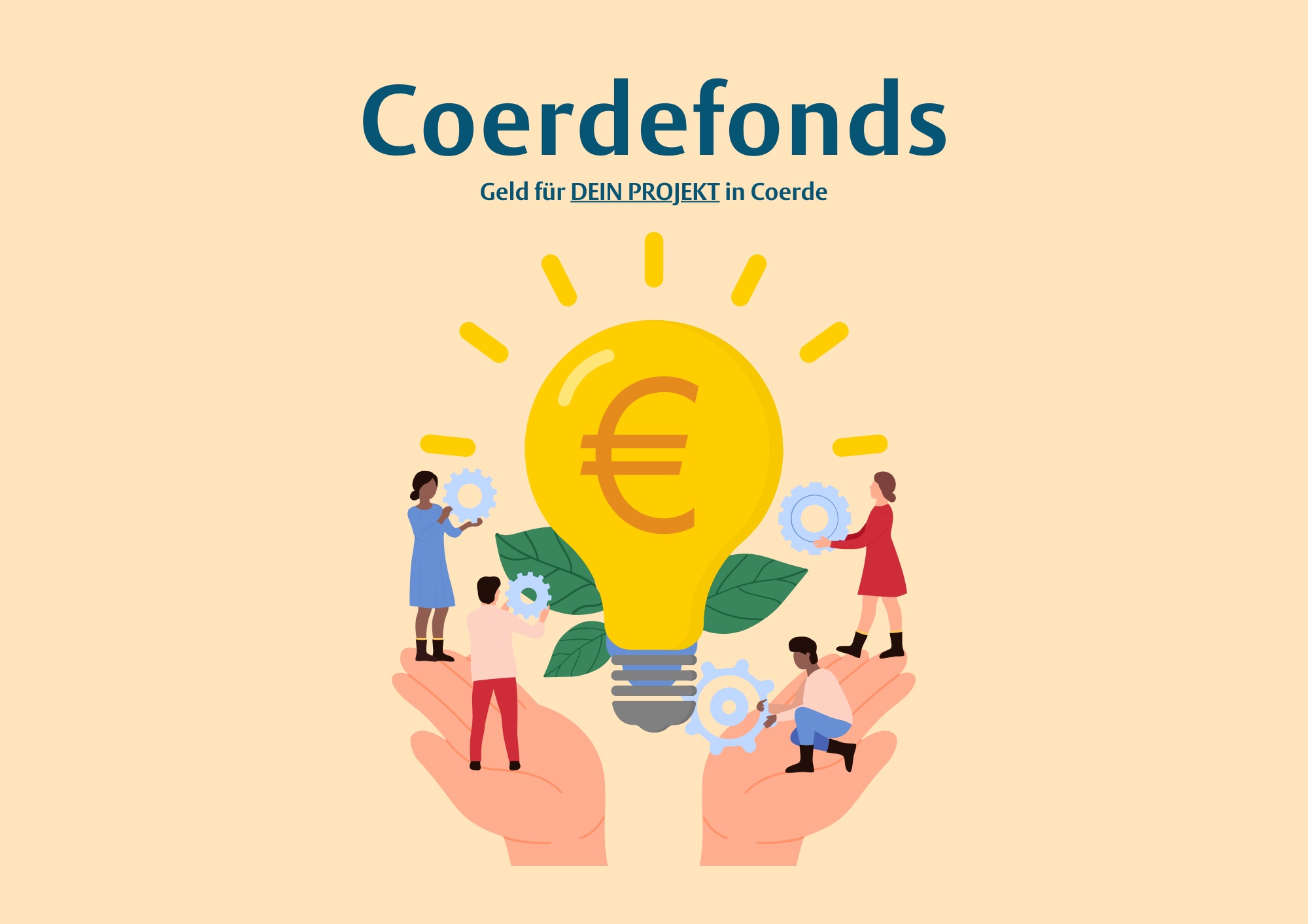 Comichafte Darstellung einer leuchtenden Glühbirne mit dem Währungszeichen Euro, die zwischen zwei geöffneten Händen liegt. Auf den Händen sind Personen abgebildet.