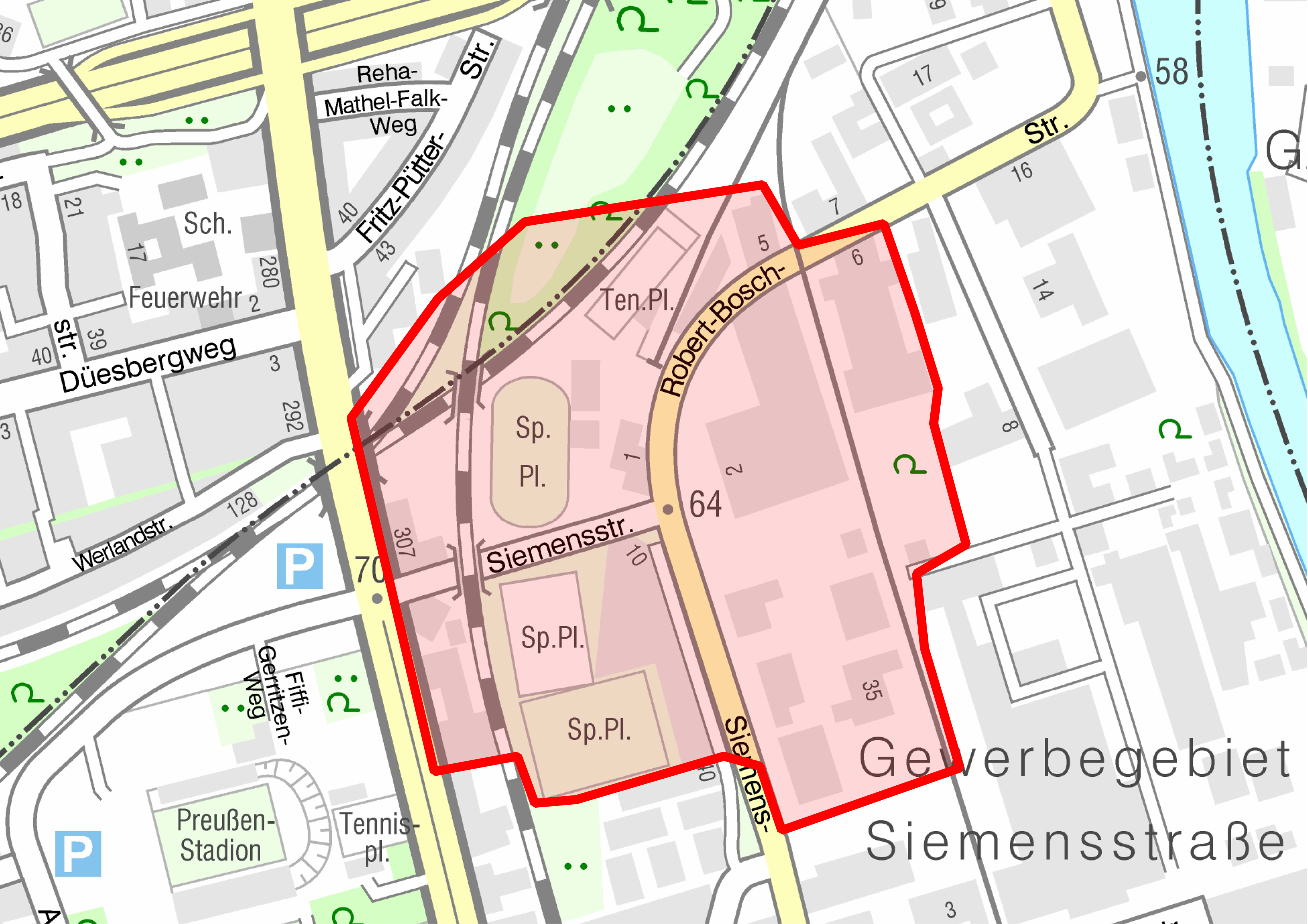 Kartenausschnitt mit eingezeichnetem Evakuierungsradius an der Siemensstraße