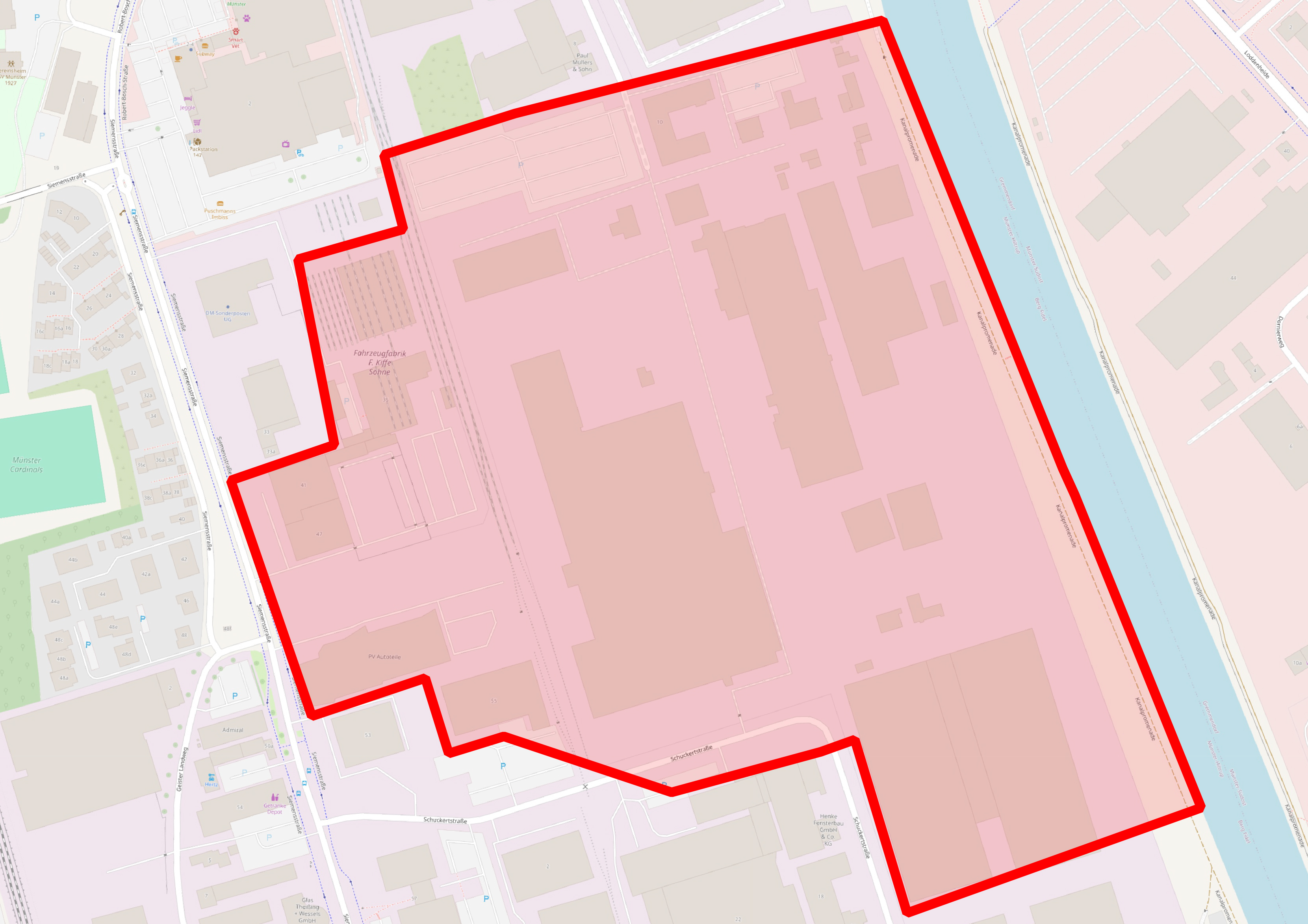 Möglicher Evakuierungsradius an der Robert-Bosch-Straße