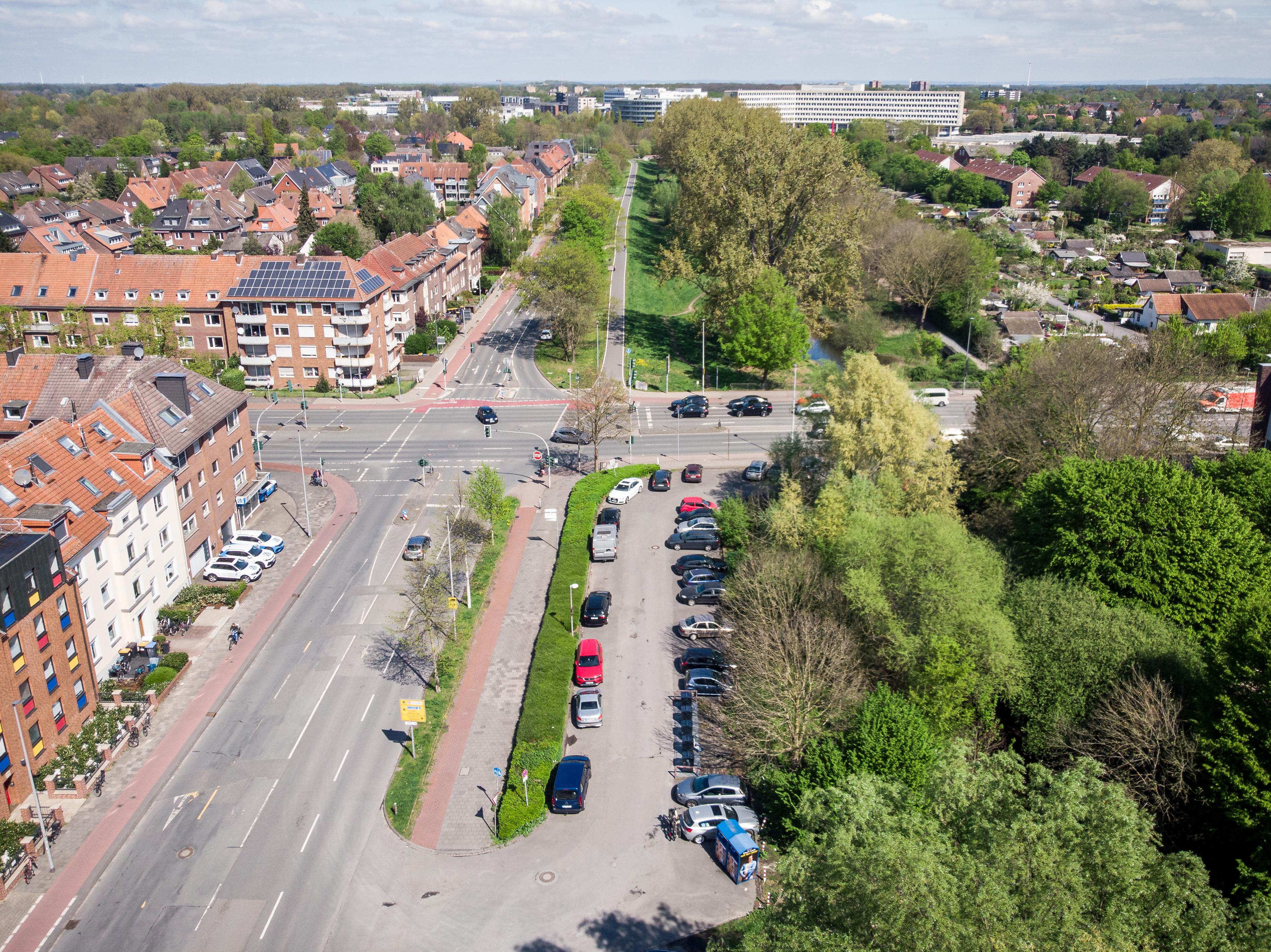 Kanalstraße in Münster von oben