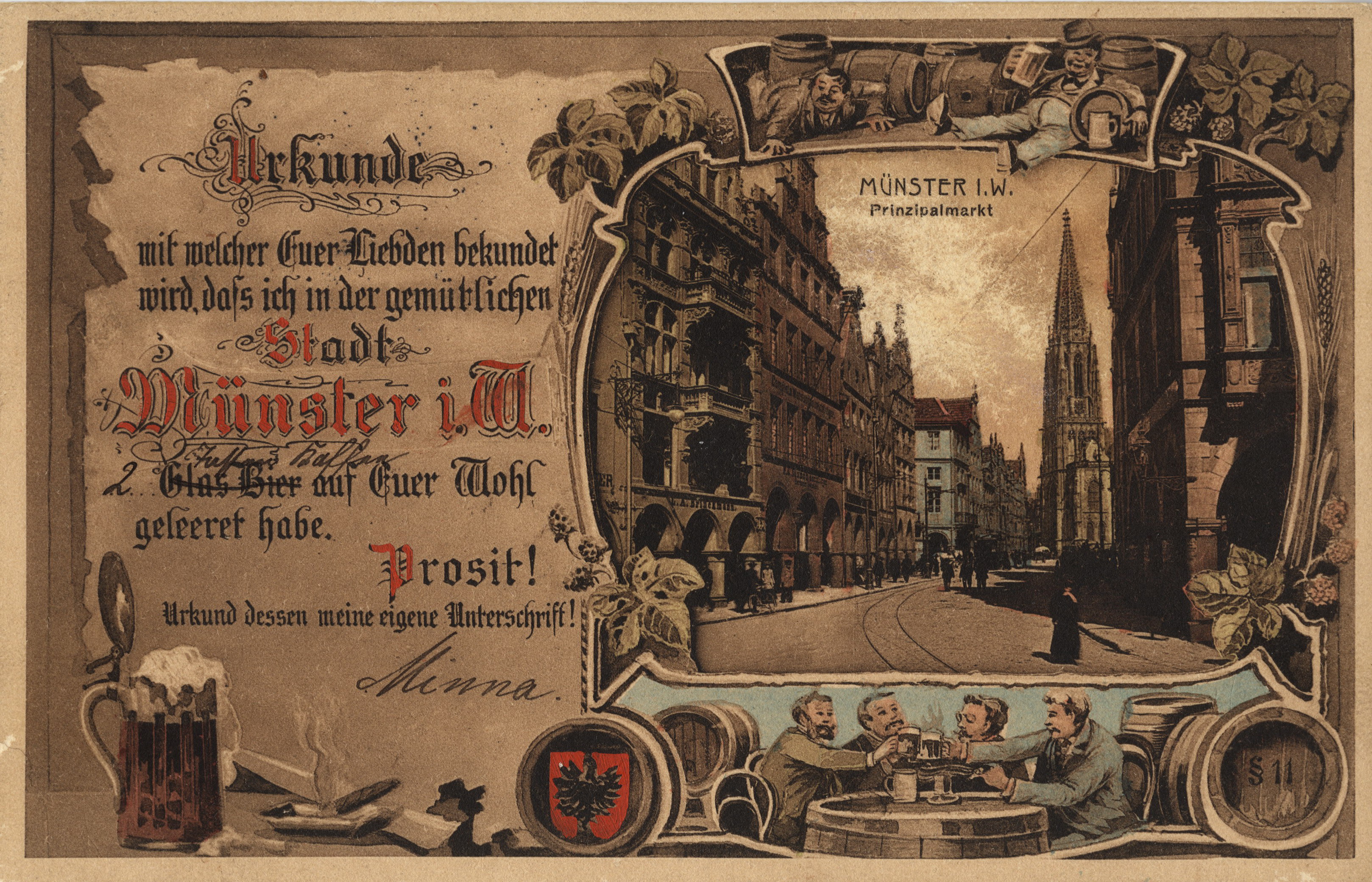 Bild einer alten Urkunde zum Bierkrieg in Münster