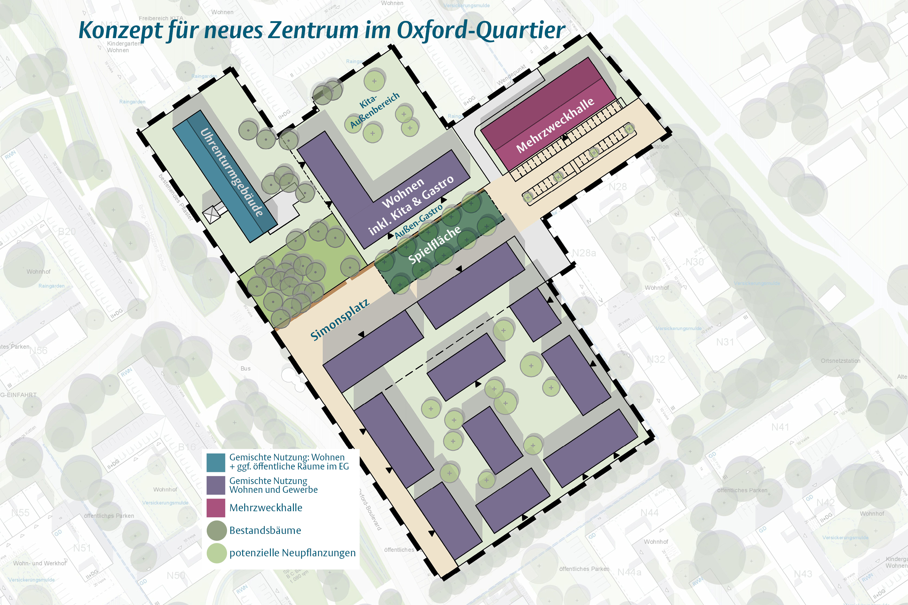 Farblicher Grundriss für das Gebiet um den Simonsplatz.