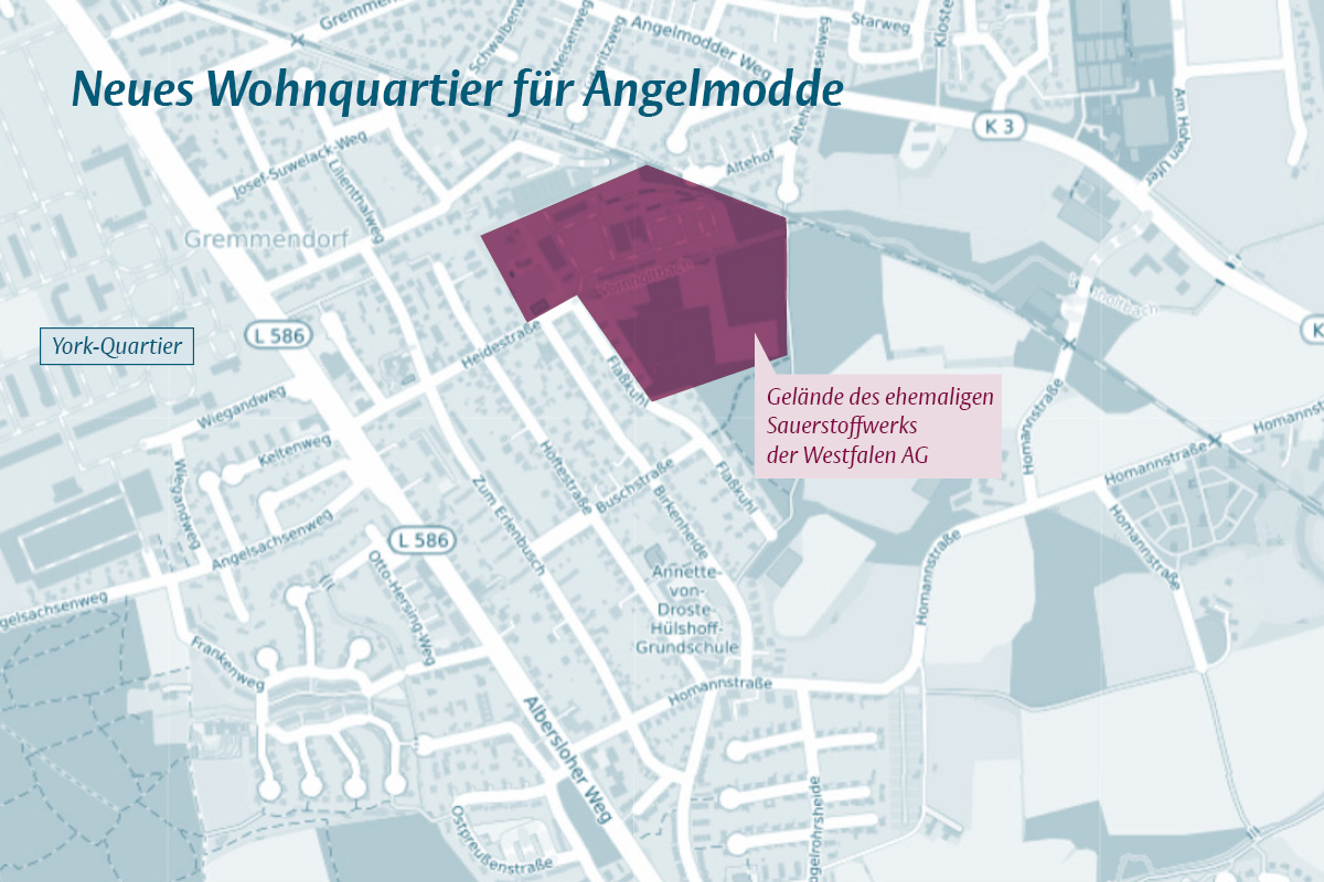 Wohnquartier in Angelmodde im Stadtplan verzeichnet