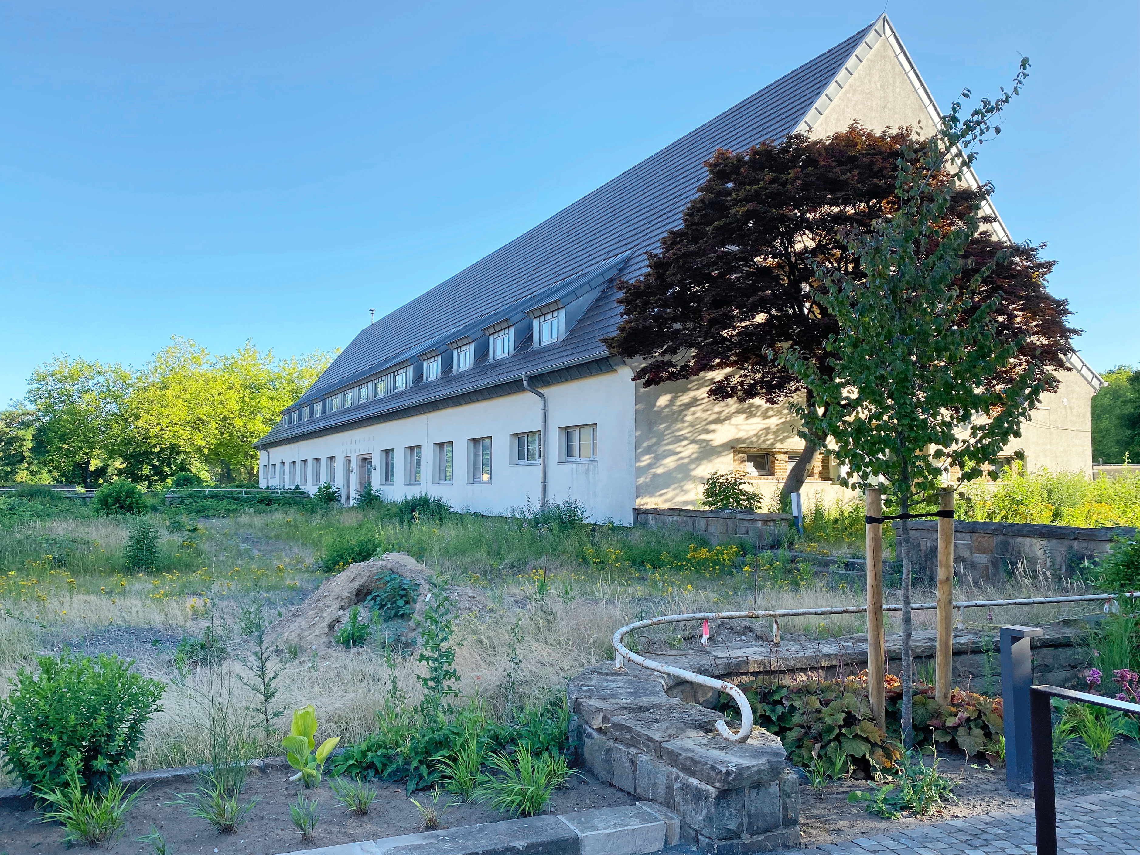 Ein großes Haus auf einem begrünten Grundstück
