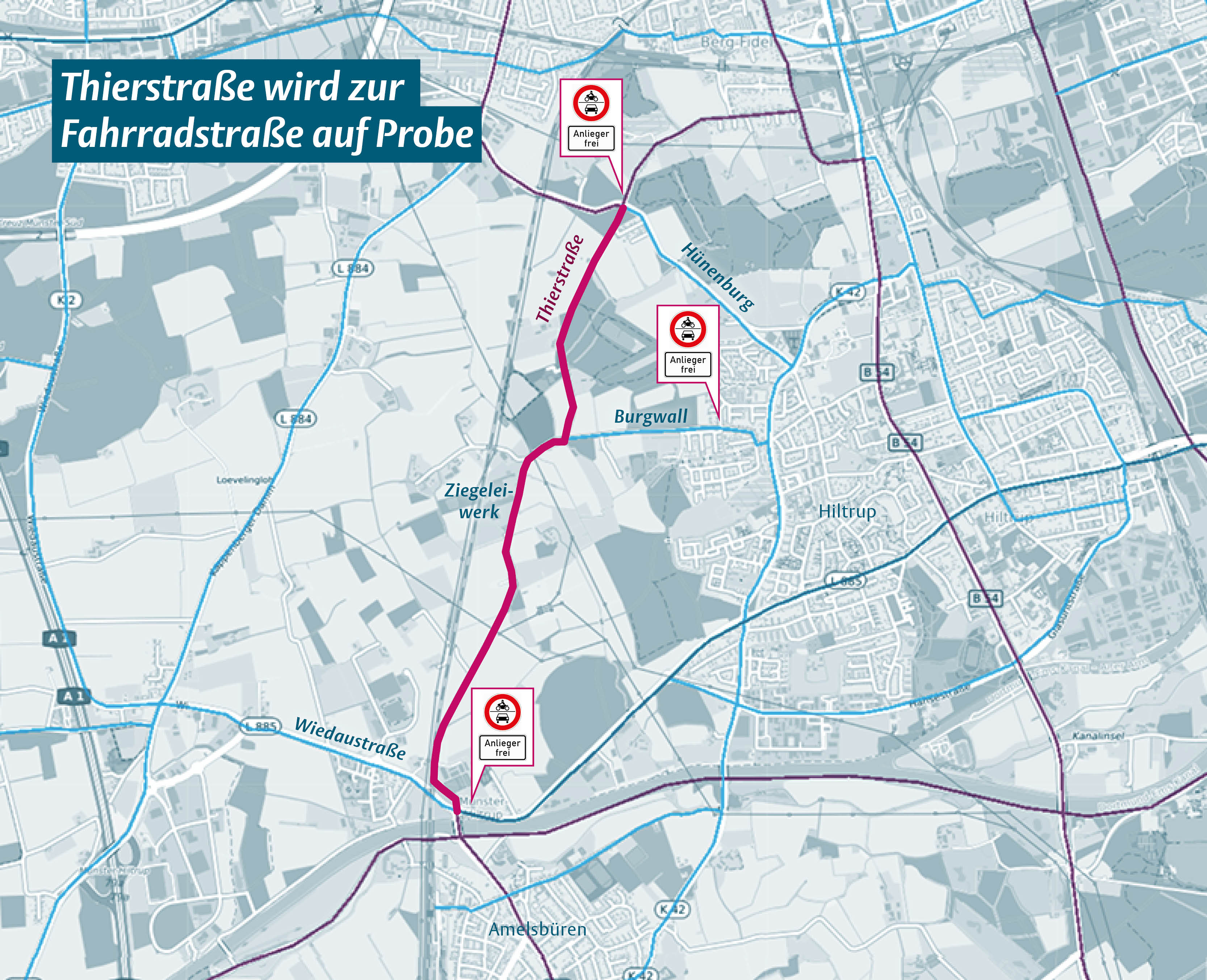 Stadtplanausschnitt mit hervorgehobener Thierstraße