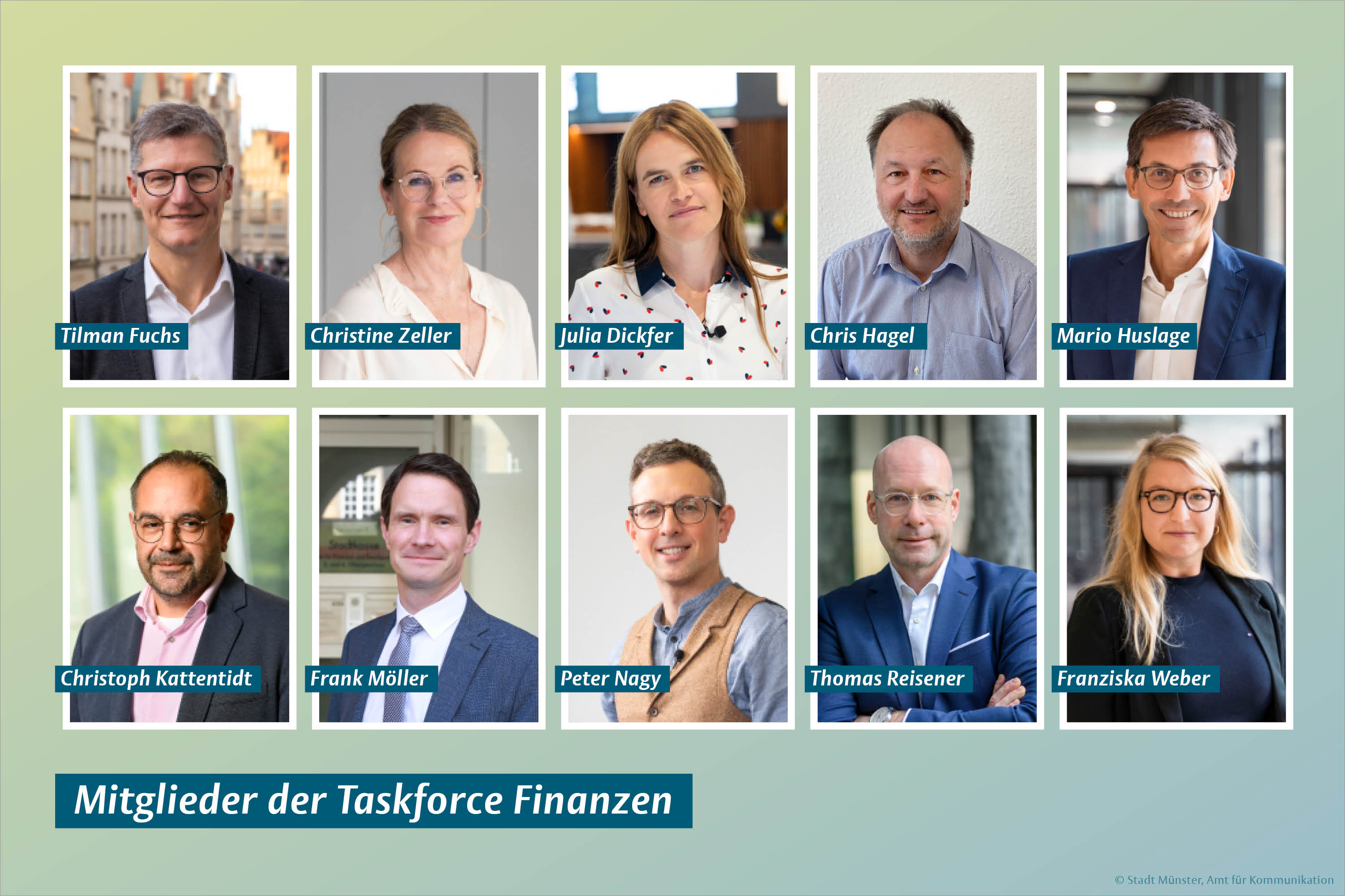Porträts der Vertreterinnen und Vertreter aus allen Dezernaten der Stadtverwaltung bis auf Markus Göpel und Judith Westfechtel