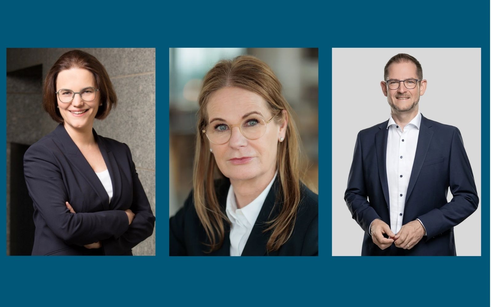 Eine Collage von drei Personen im Portät nebeneinander. 