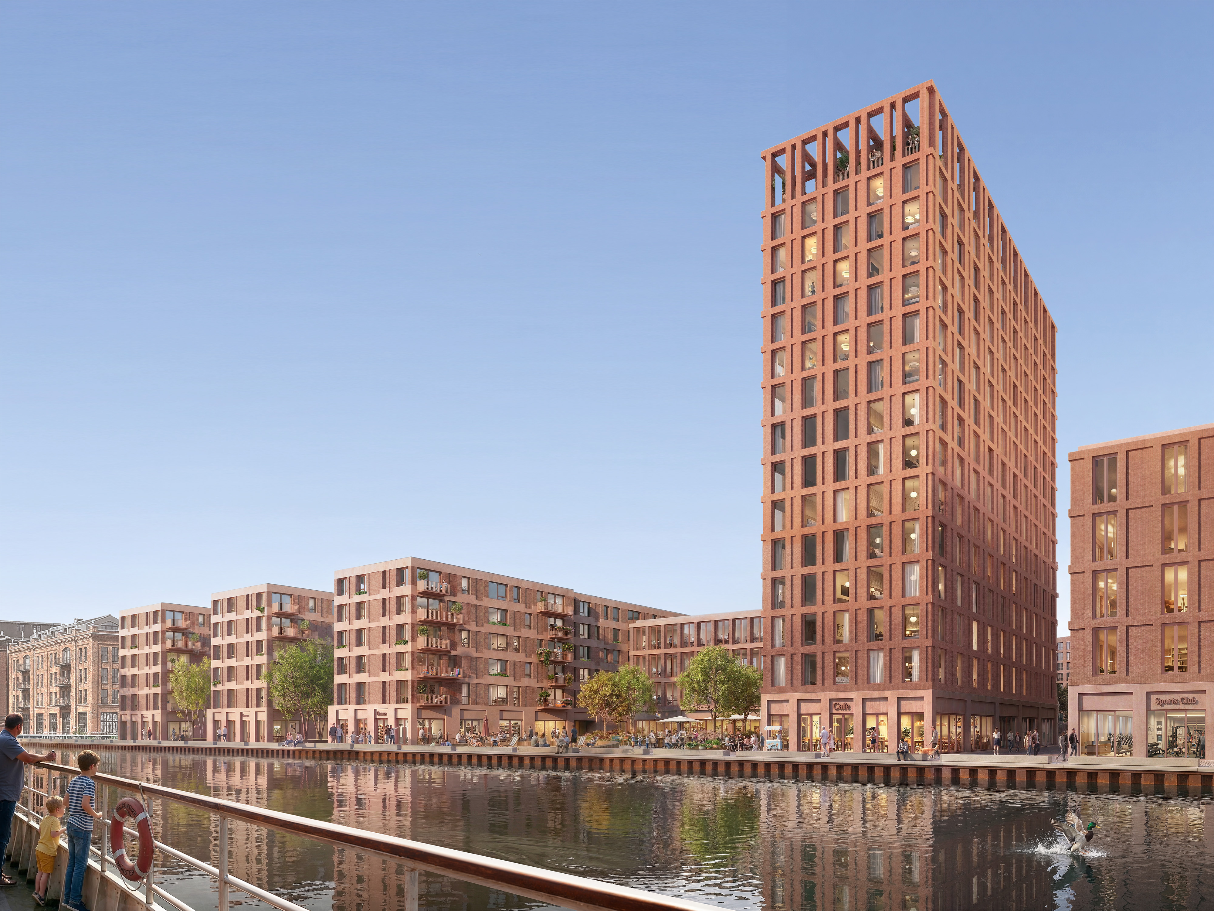 Visualisierung großer Gebäude am Hafen