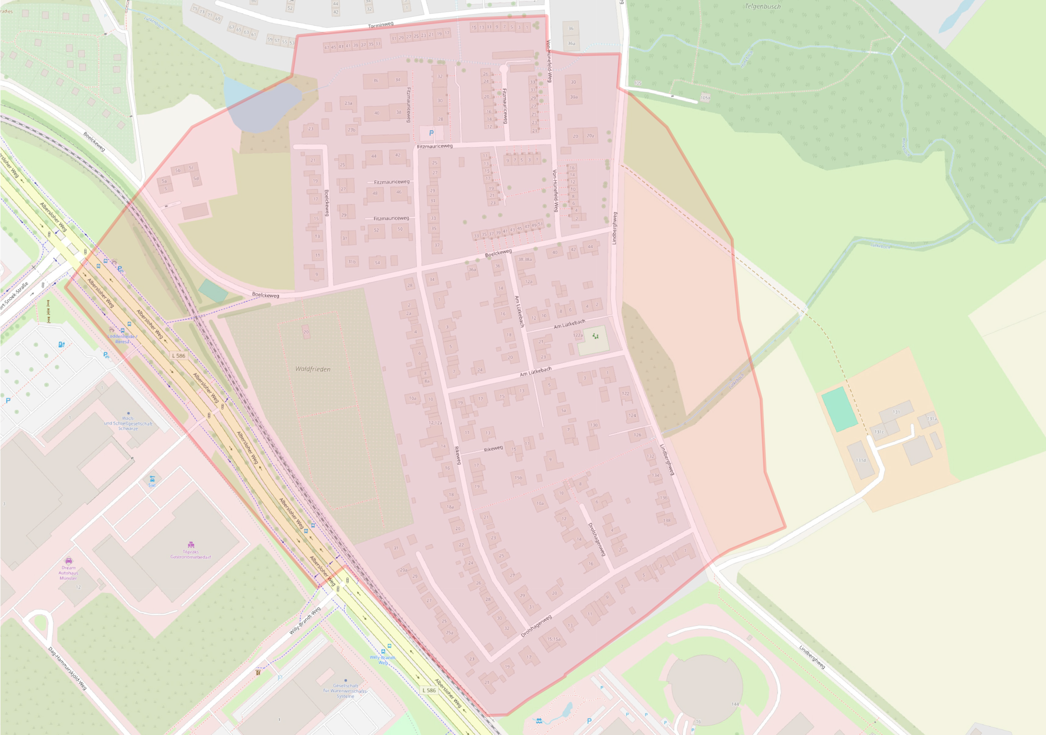 Möglicher Evakuierungsradius am Rikeweg