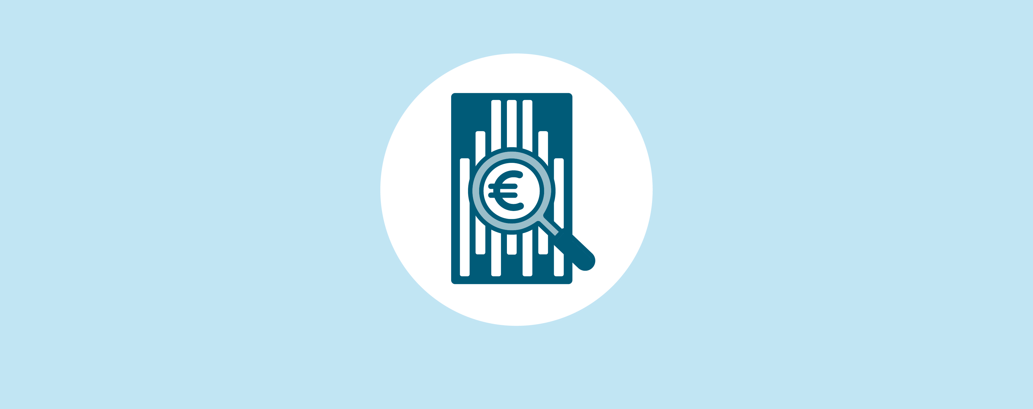 Blaues Logo bestehend aus dem Logo des Rathauses, einem Euro-Zeichen und einer Lupe