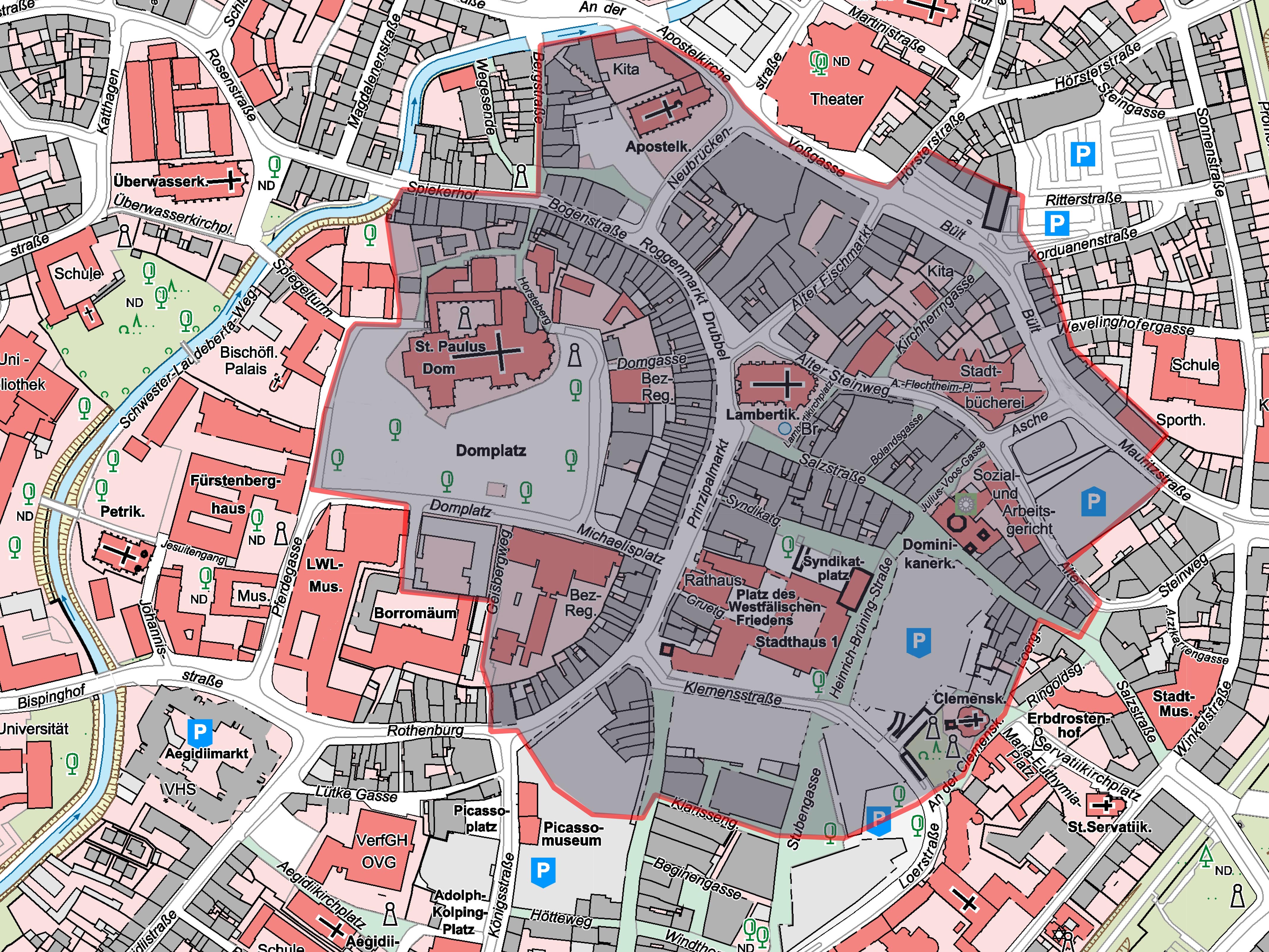 Evakuierungsradius in der Innenstadt rund um den Lamberti-Kirchplatz