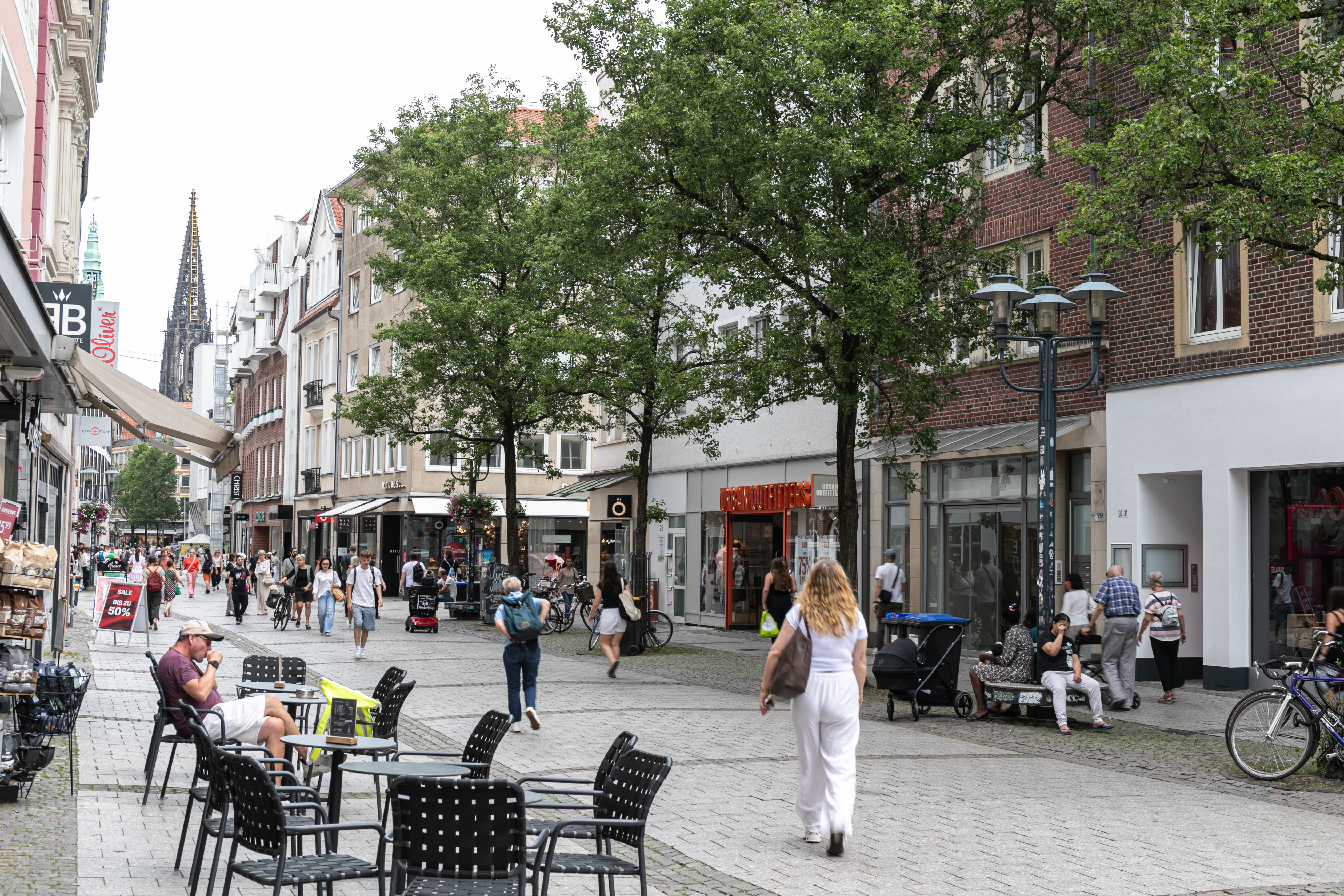 Blick in die Fußgängerzone in Münsters Innenstadt