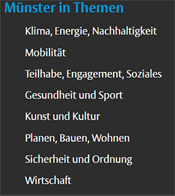 Ansicht des Menüs "Münster in Themen"