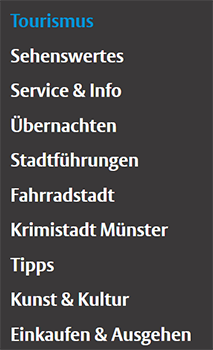 Ansicht des Tourismus-Menüs