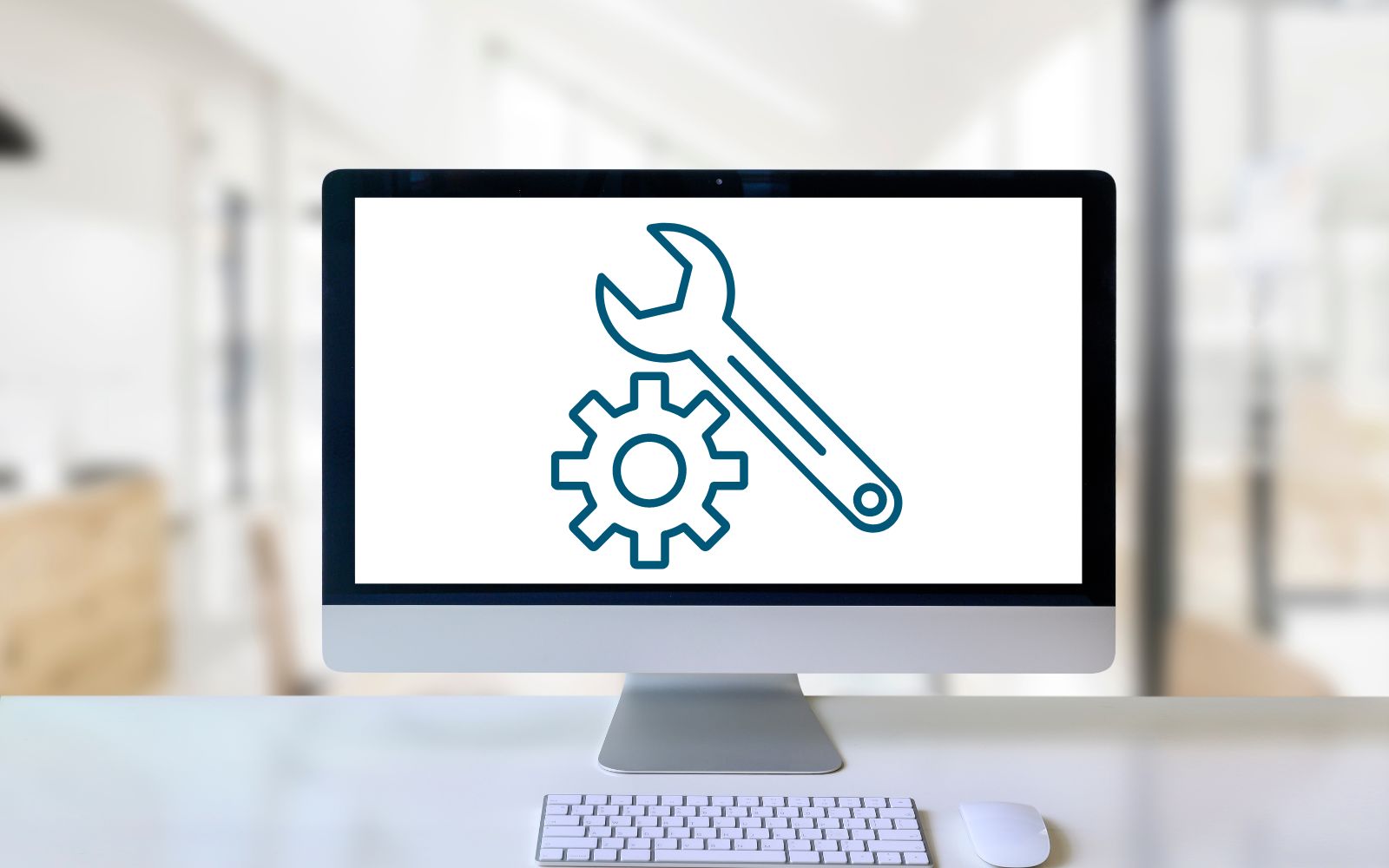 Ein Computer mit Wartungssymbolen
