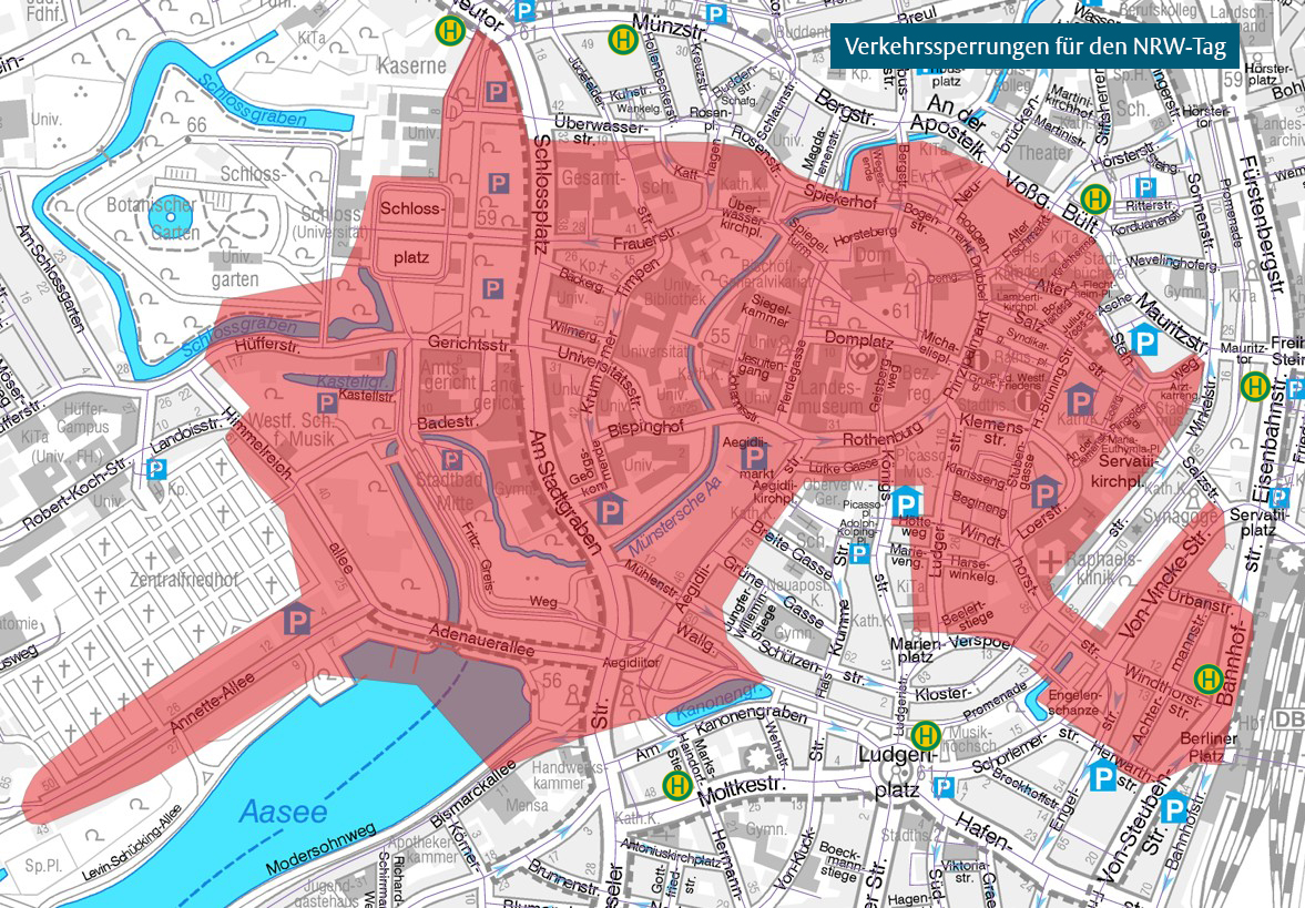 Karte zeigt den gesperrten Bereich in der Innenstadt am NRW-Tag-Wochenende