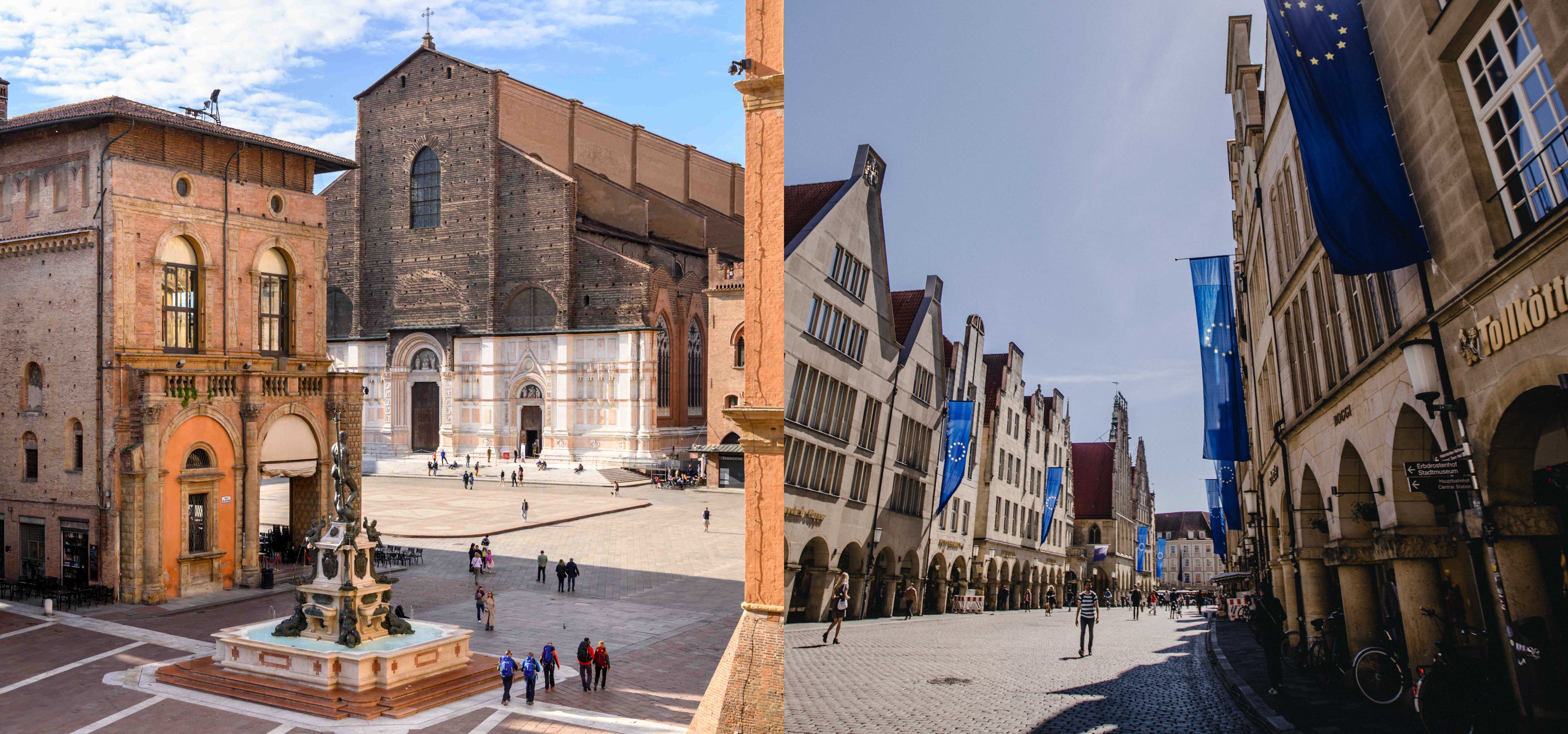 Fotocollage: Bologna und Münster
