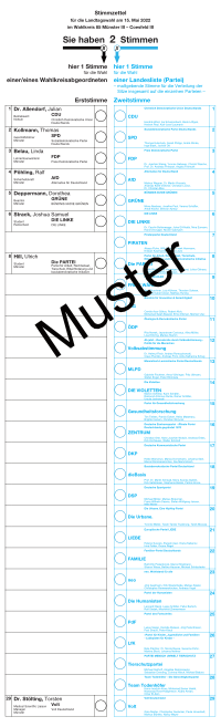 Stimmzettel 2022 Wahlkreis 85 Münster III – Coesfeld III Stimmzettel 2022 Wahlkreis 85 Münster III – Coesfeld III