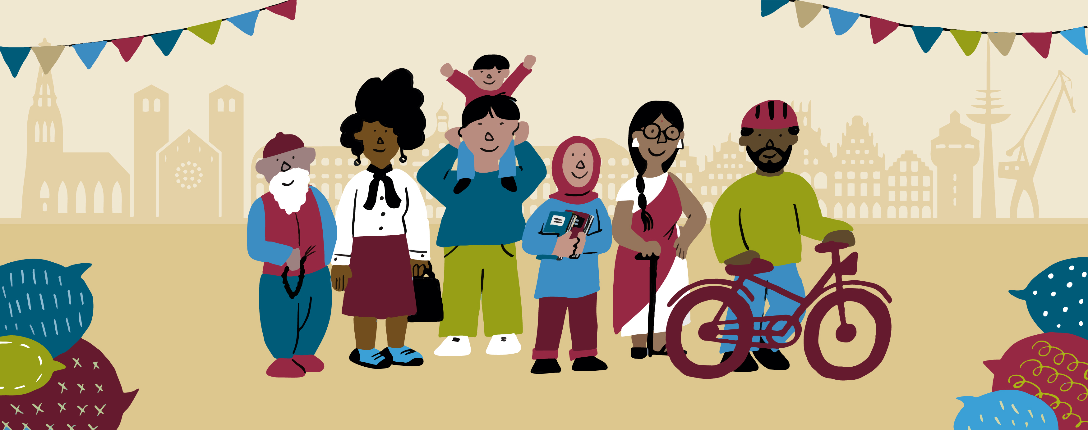 Illustration: Menschen vor der Münster-Skyline