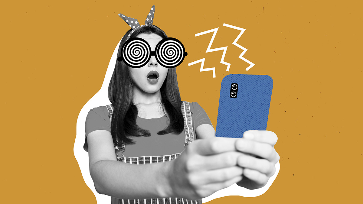 Illustration, Frau mit Smartphone