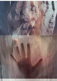 Bildcollage mit Texturen und einer Handfläche